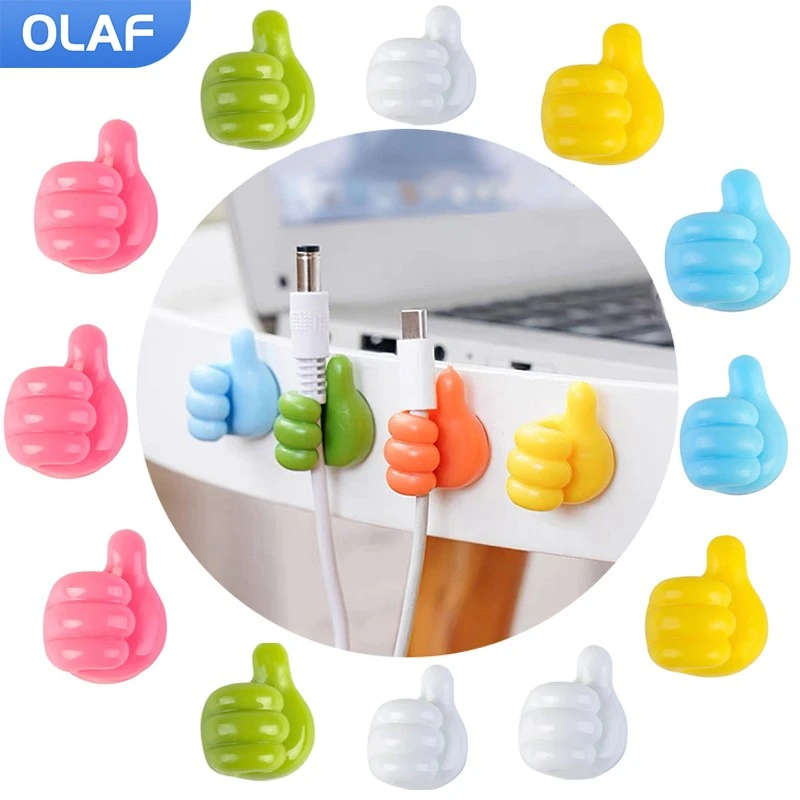 6pc Self-Adhesive Silicone Thumb Wall Hook Cable Management Wire Organizer