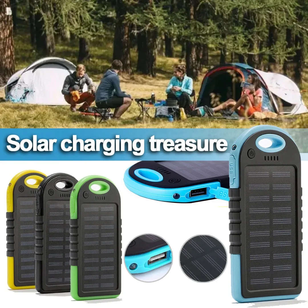 5000mAh Solar Power Bank Waterproof Dual USB Mobile Phone Fast Charger Battery + LED Light