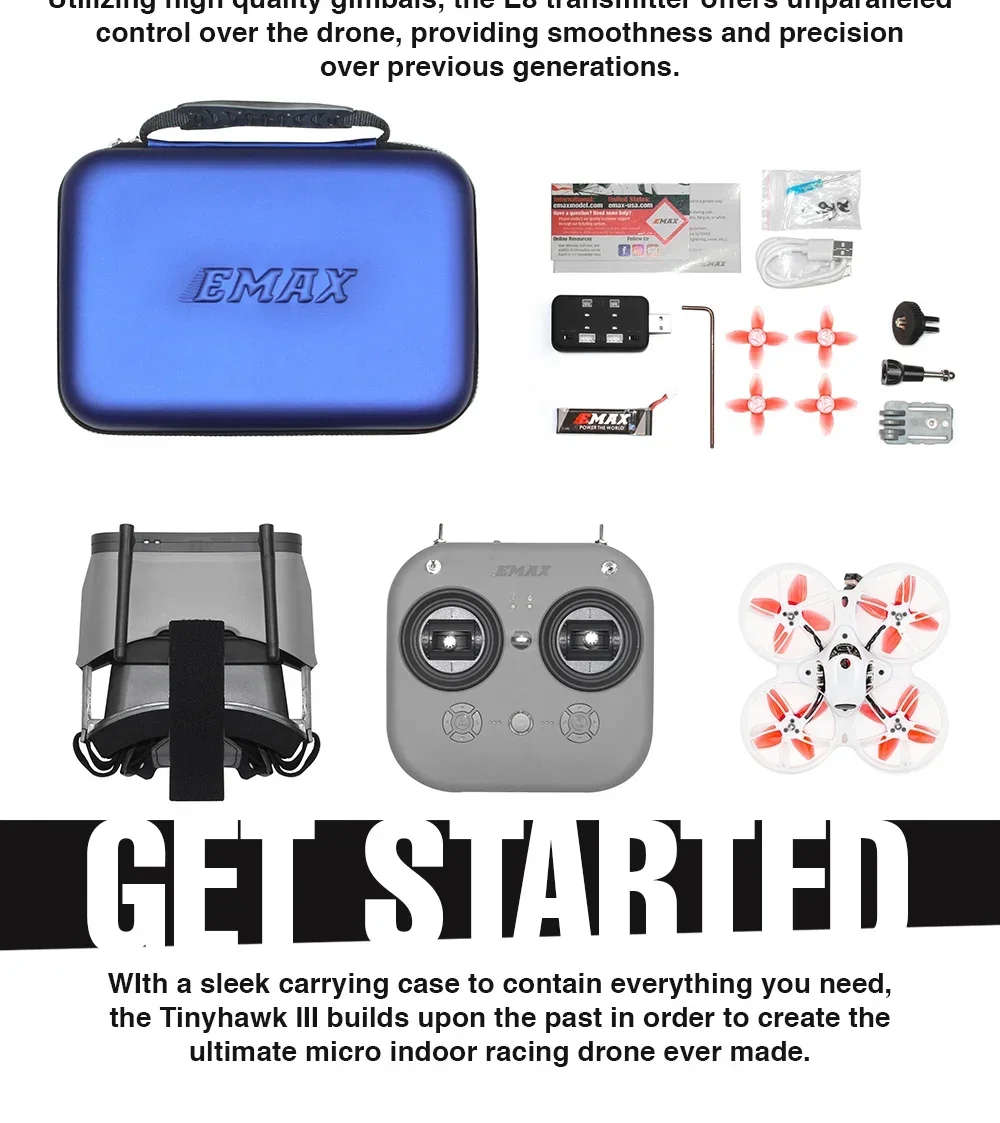 Emax Tinyhawk III RTF Kit 3 FPV Racing Drone F4 15000KV RunCam Nano 4 25-100-200mW