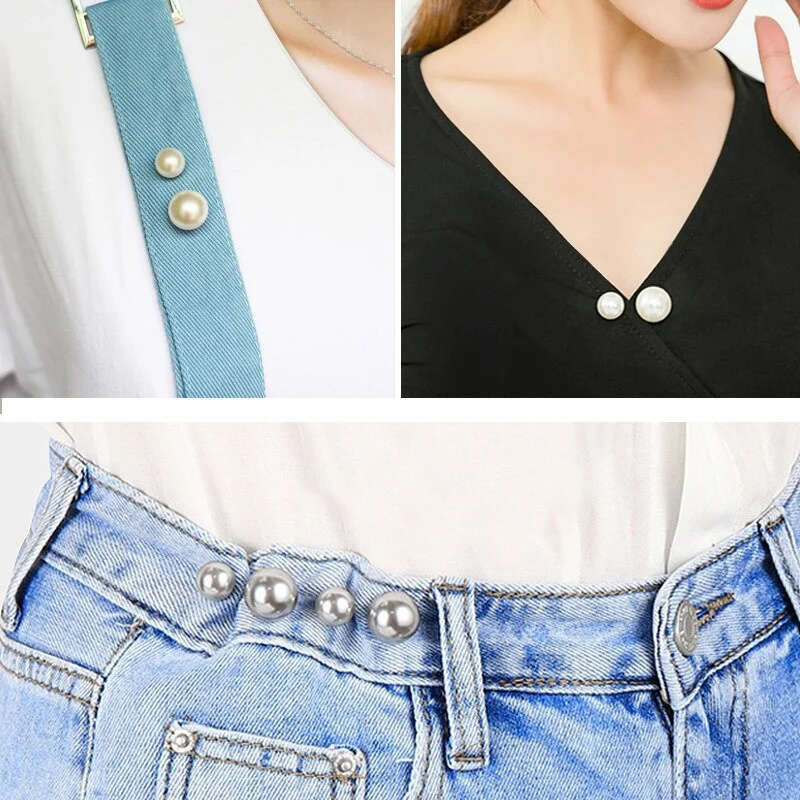 2pcs Women Tightening Waistband Pin Double Pearl Brooches