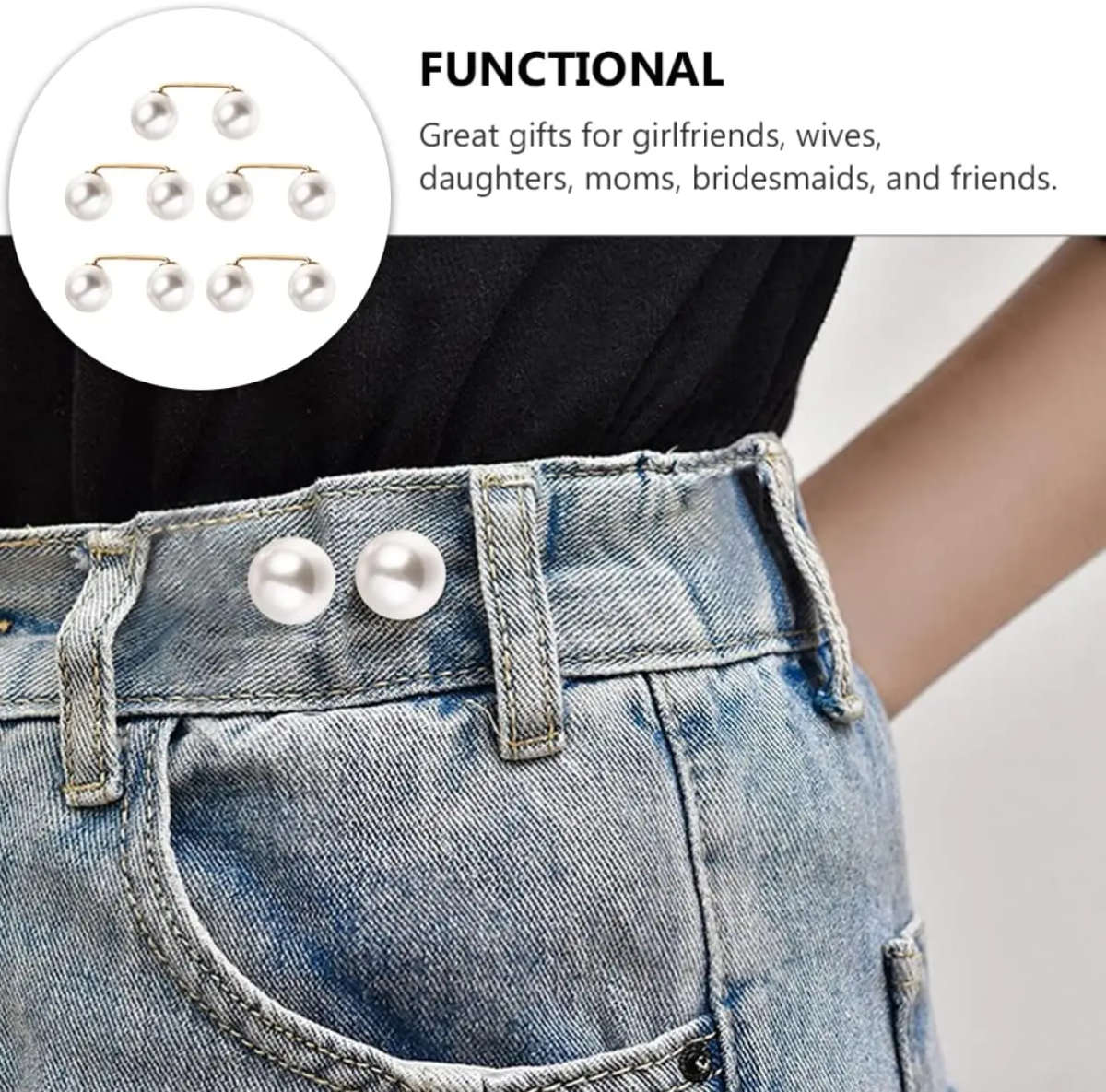 2pcs Women Tightening Waistband Pin Double Pearl Brooches