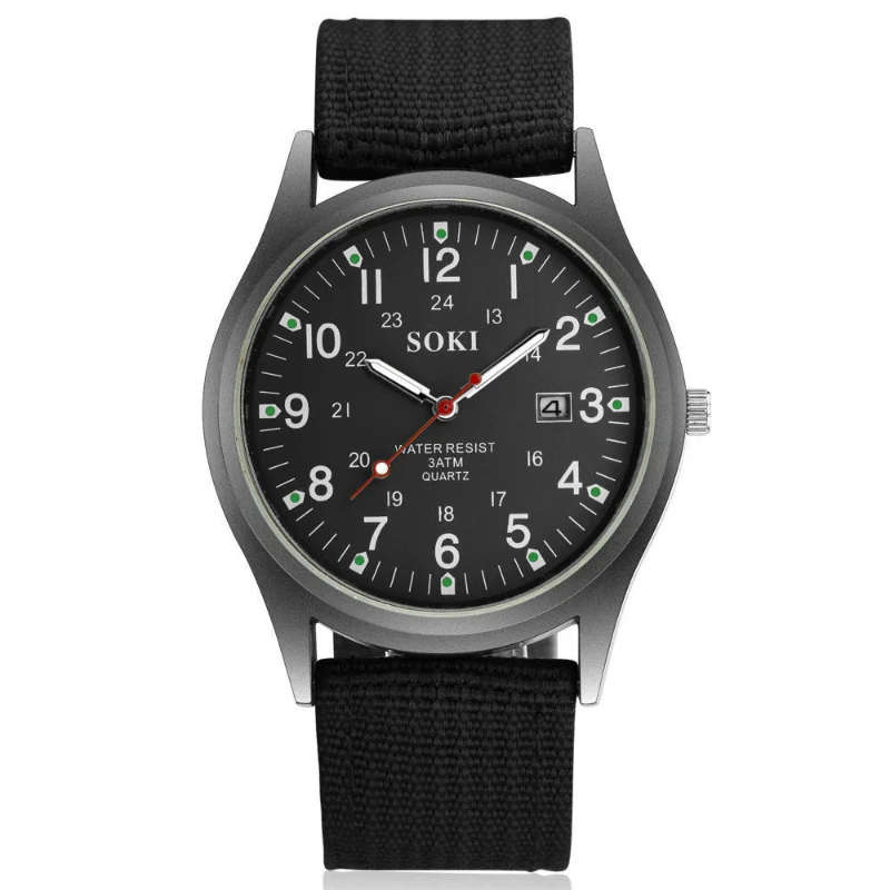 Luminous Nylon Band Military Watch Men Watches Army  Watch - Black Colour
