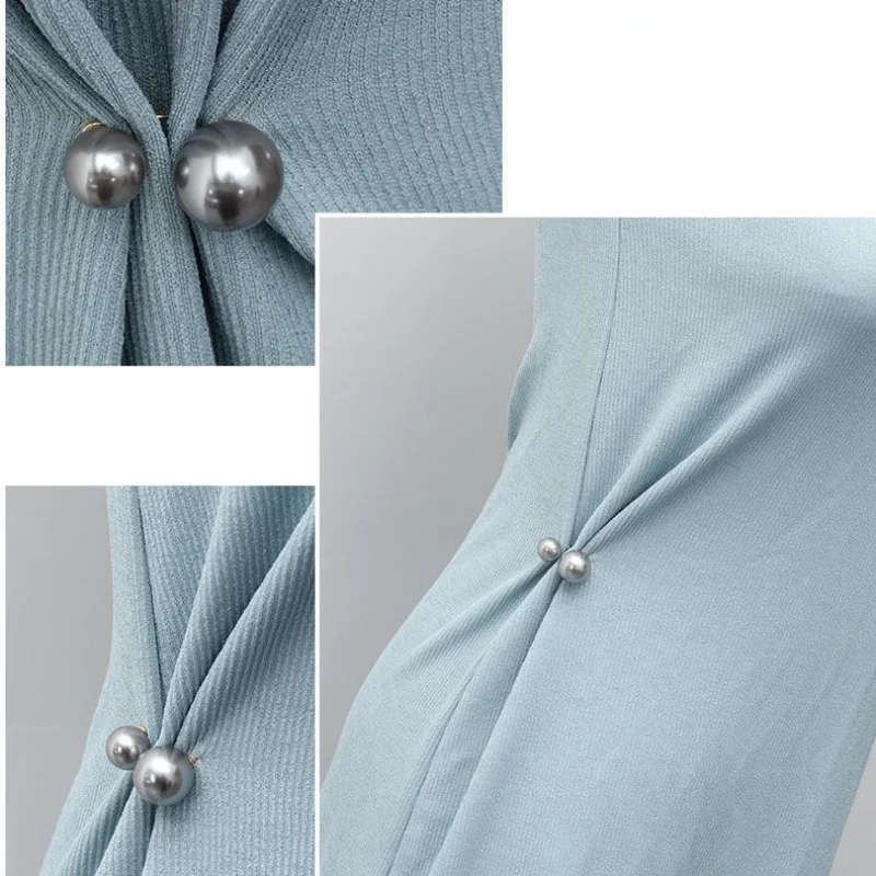2pcs Women Tightening Waistband Pin Double Pearl Brooches