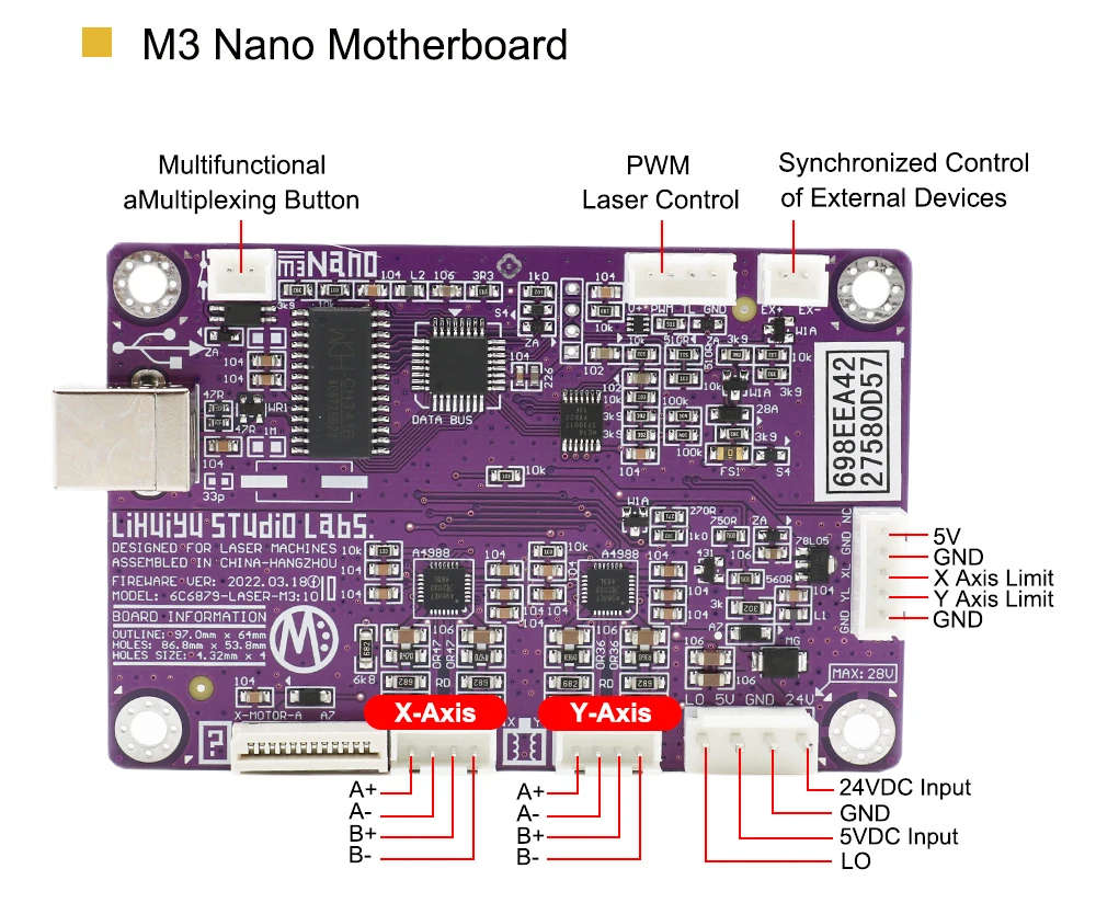 LIHUIYU Laser M3 Nano Controller Motherboard + panel + dongle B system For Engraving machine cutter