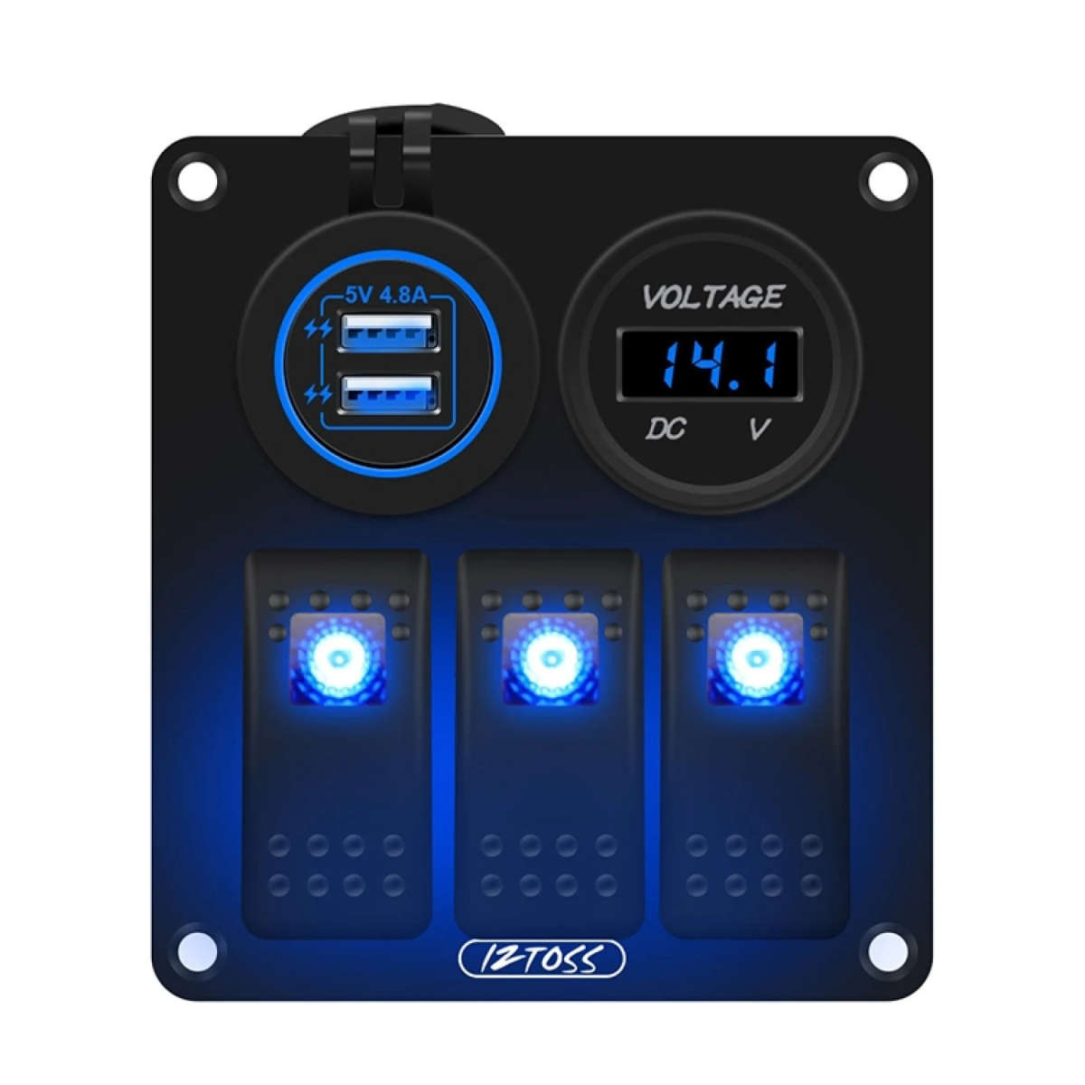 Multi-functional Combination Switch Panel 12V / 24V 3 Way Switches + Dual USB Charger
