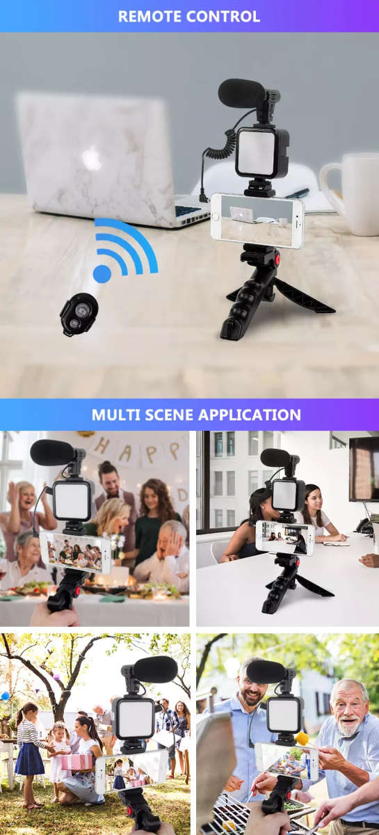 Vlogging Kit for Video Making, Mic, Mini Tripod Stand, LED Light plus Remote ( Youtube or TikTok )