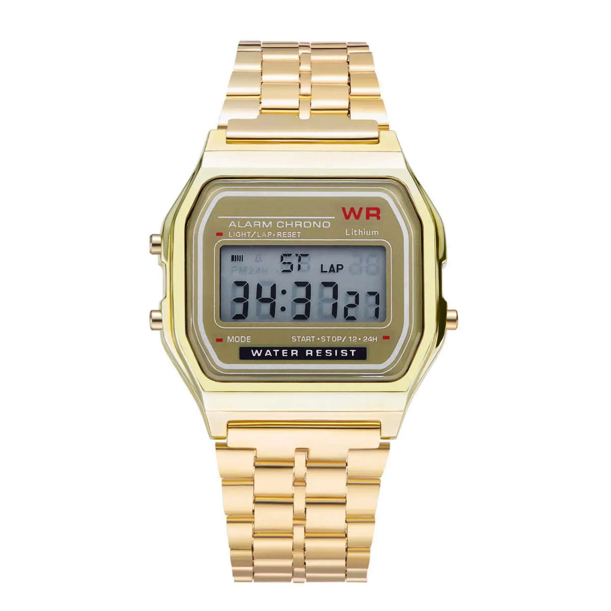 Men`s Digital Watches Luxury Stainless Steel Link Bracelet Wrist Watch - Gold