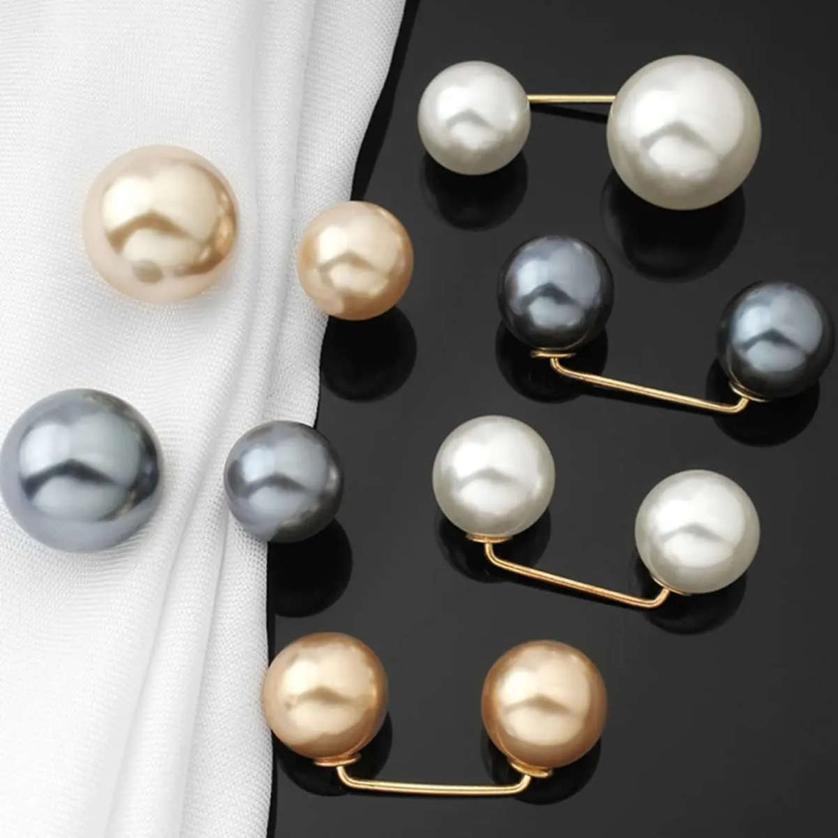 2pcs Women Tightening Waistband Pin Double Pearl Brooches