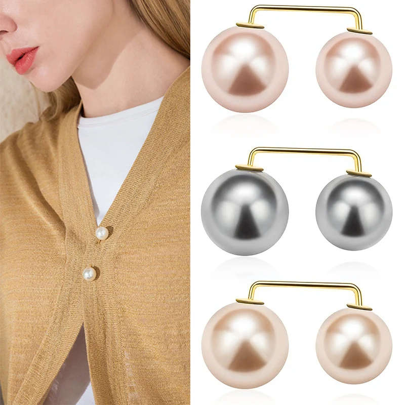 2pcs Women Tightening Waistband Pin Double Pearl Brooches