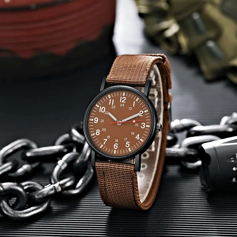 Luminous Nylon Band Military Watch Men Watches Army  Watch - BROWN