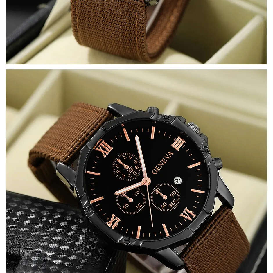Top Brand Luxury Fashion Calendar Watch Men Nylon Strap Clock