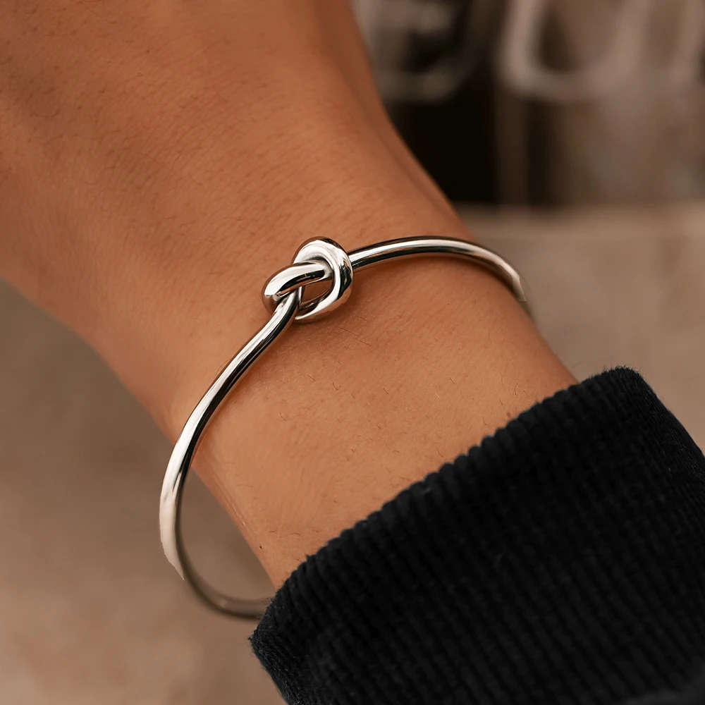 GENUINE STAINLESS STEEL Bracelets Vintage Fashion Twist Bangles - Silver
