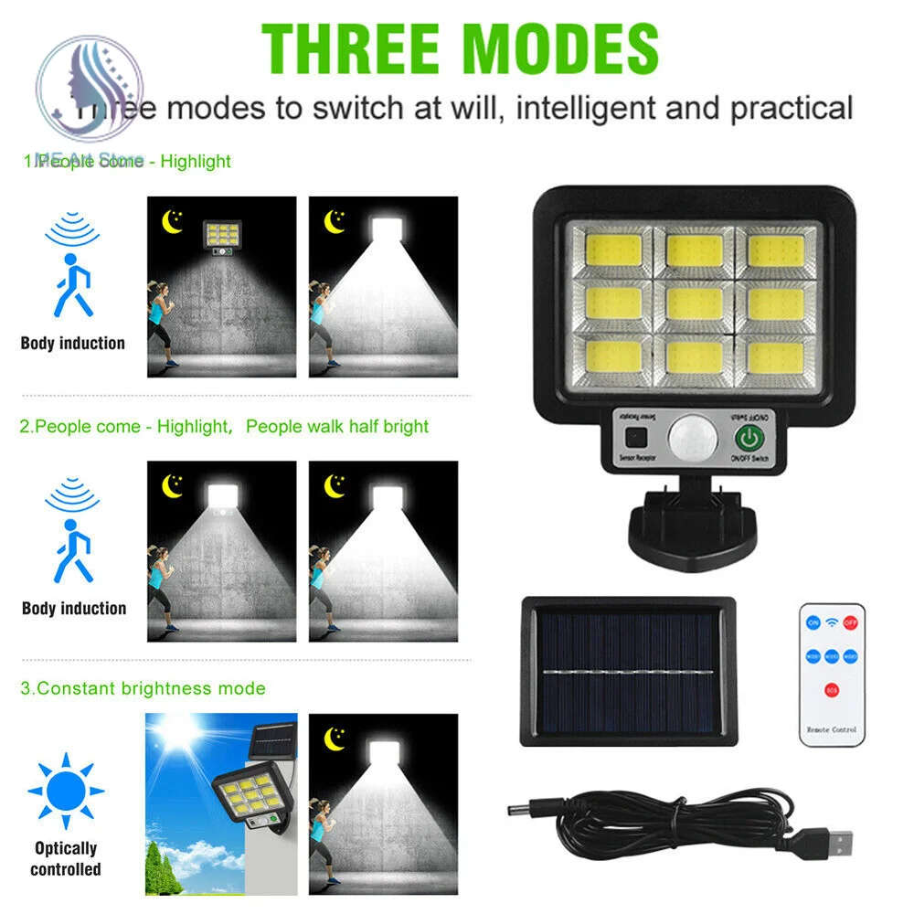 9 COB LED Bright White Solar Light With Solar Panel & Motion Sensor 9-Split