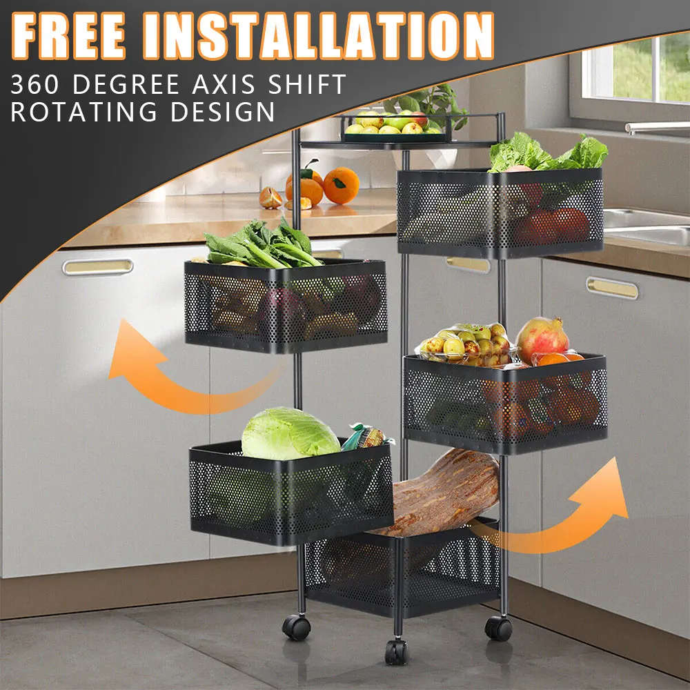 5 Layer 360 Degree Square Rotatable Vegetable Rack