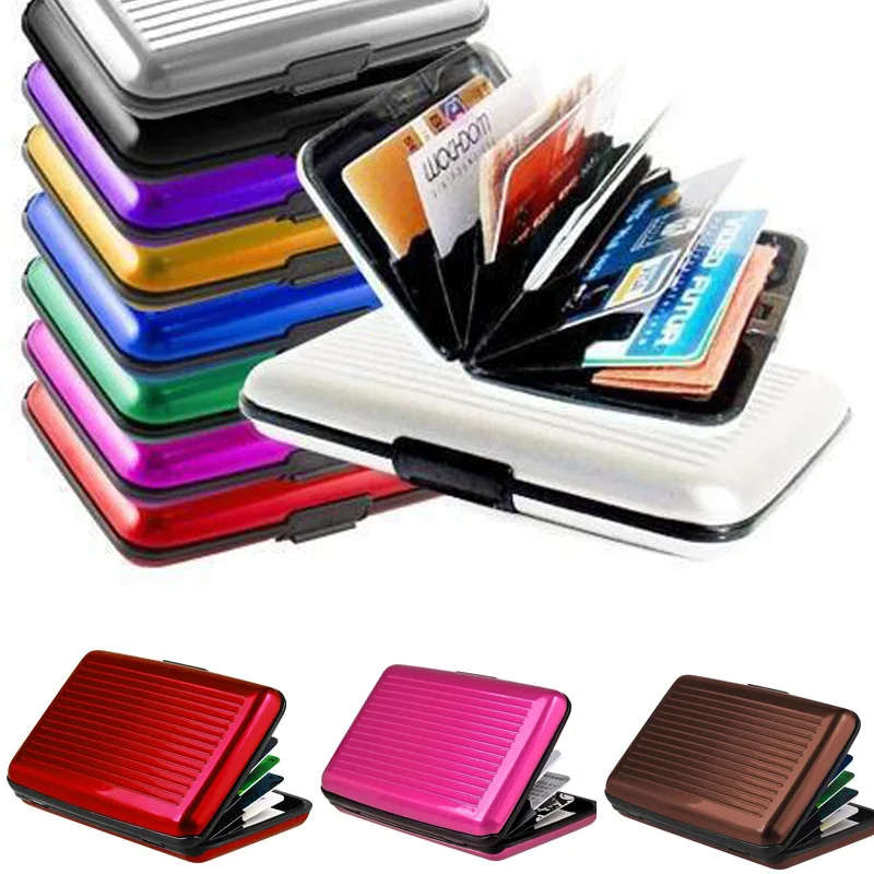 RFID blocking Aluminium Credit Card Wallet - Hard Case Wallet Travel Card Holder (Random Colours)