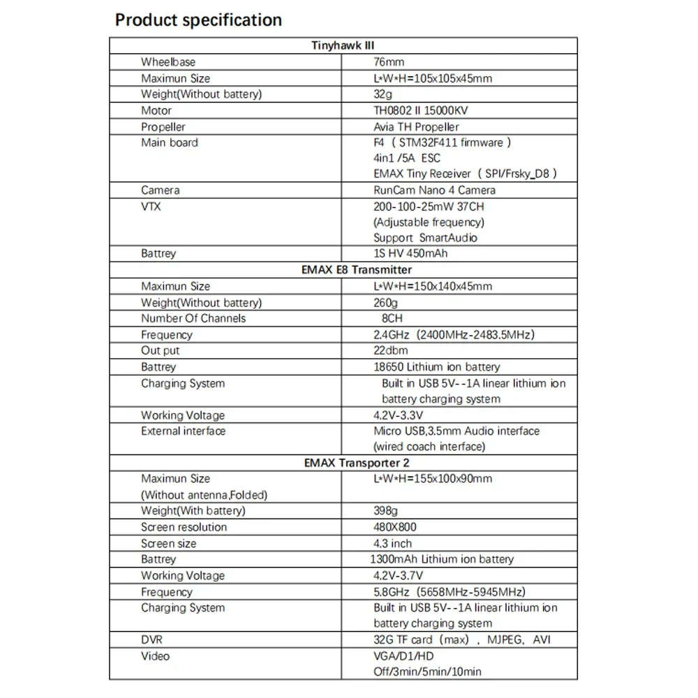 Emax Tinyhawk III RTF Kit 3 FPV Racing Drone F4 15000KV RunCam Nano 4 25-100-200mW