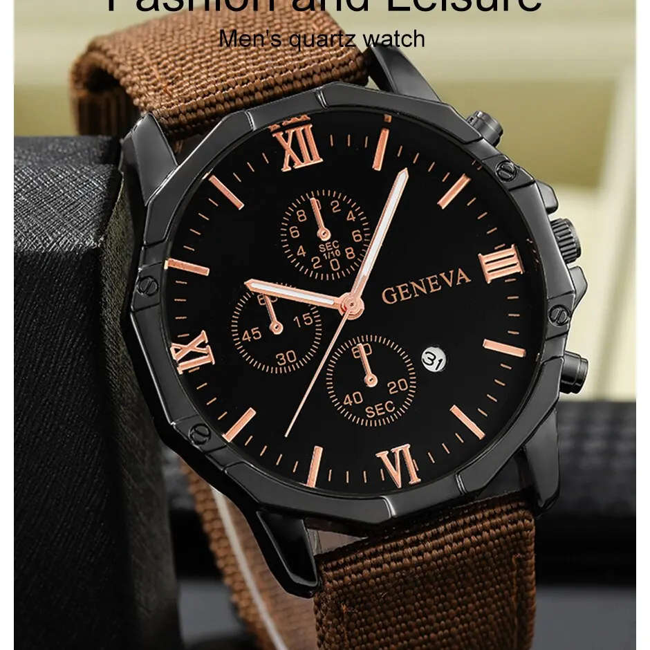 Top Brand Luxury Fashion Calendar Watch Men Nylon Strap Clock