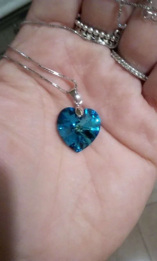 GENUINE Heart Necklaces Crystals From SWAROVSKI - Crystal Bermuda Blue Light