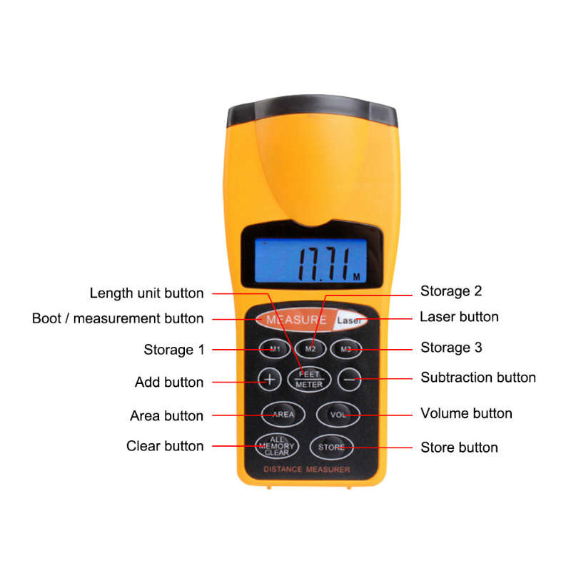 Digital Ultrasonic Laser Distance Meter Rangefinder 0.5m-18m