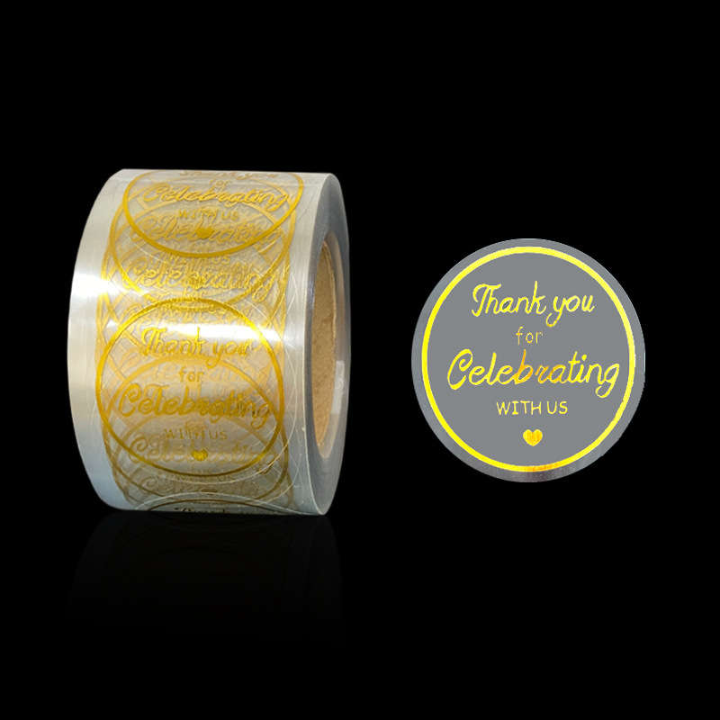 100pcs/roll Thank You for Celebrating with Us Stickers Transparent Labels 3.8cm Gift Packaging