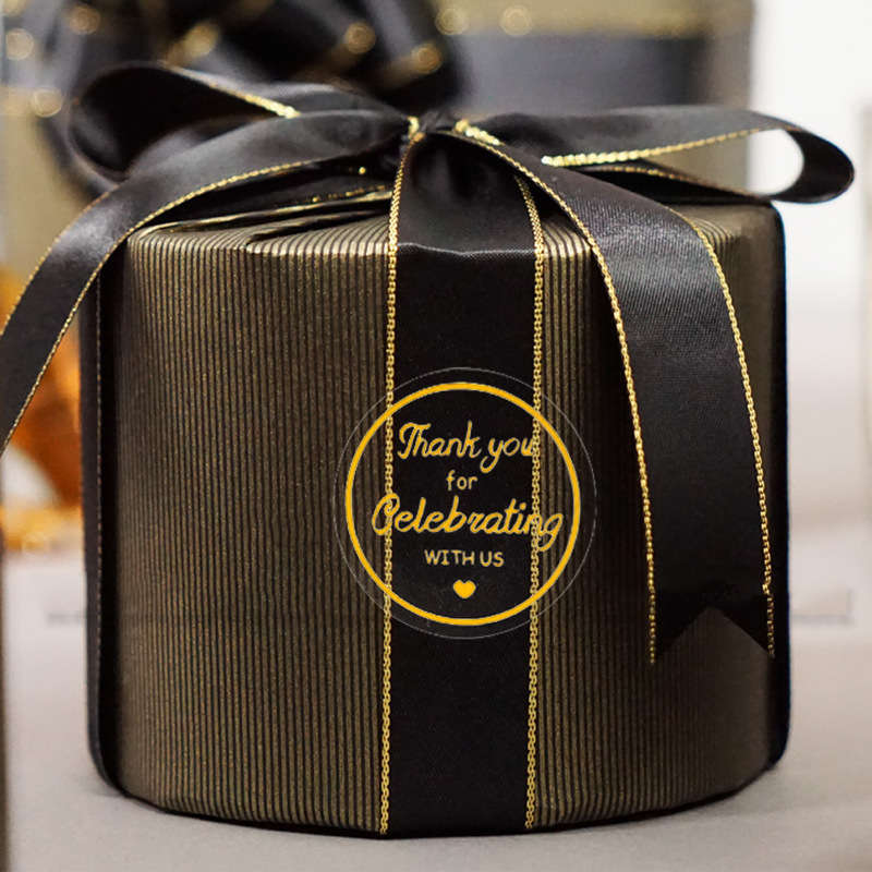 100pcs/roll Thank You for Celebrating with Us Stickers Transparent Labels 3.8cm Gift Packaging