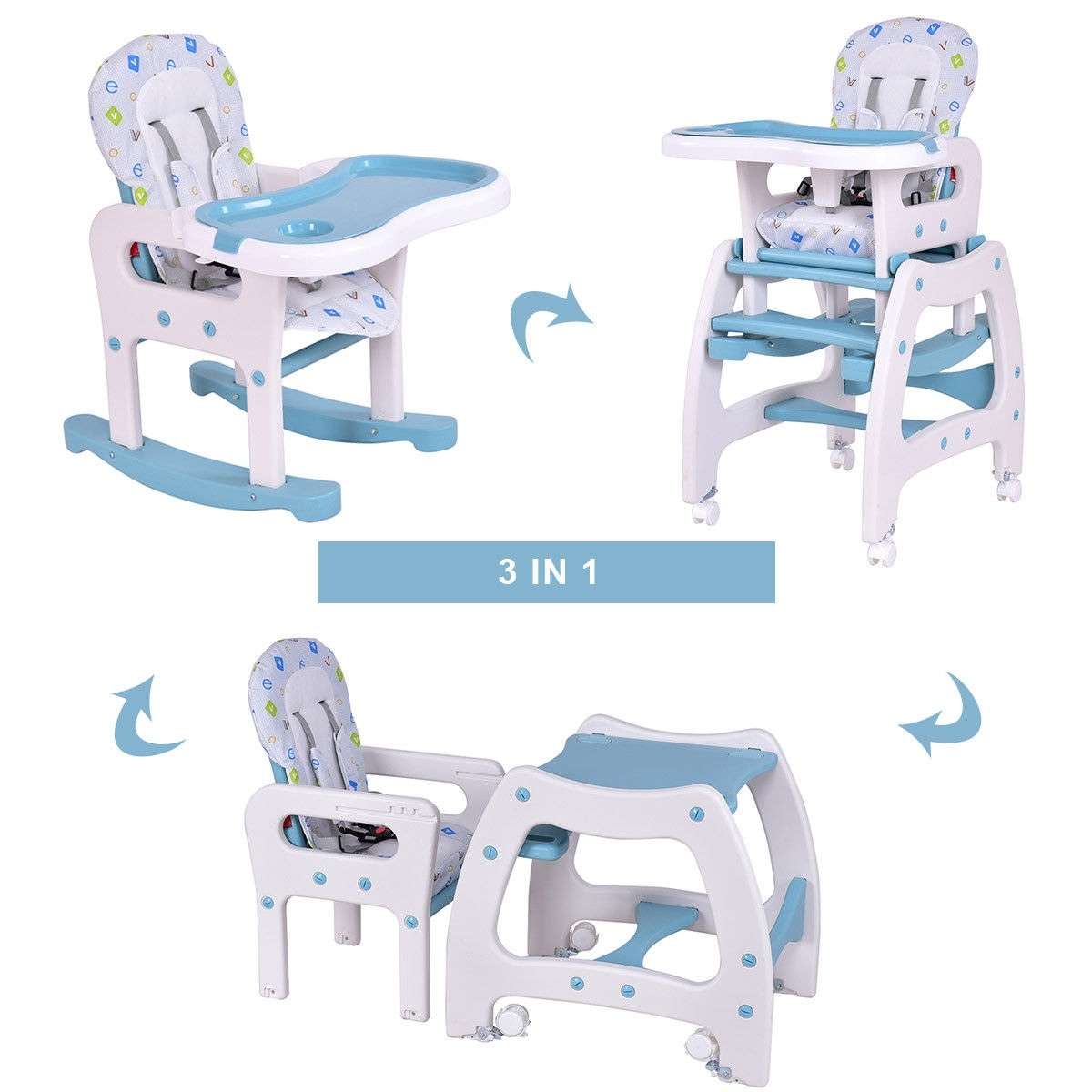 3 in 1 Baby High Chair Convertible Play Table Seat Booster Toddler Feeding Tray