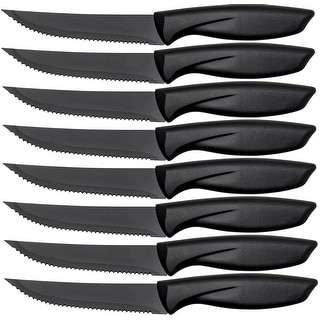 8 Piece heavy duty Black Steel Serrated Steak Knife Set