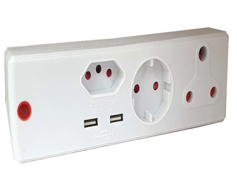 ELECTRICMATE 3 Way Adaptor + 2 Usb 2.1A