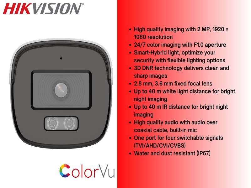 Hikvision 2Mp Colorvu Bullet 3.6Mm 40M