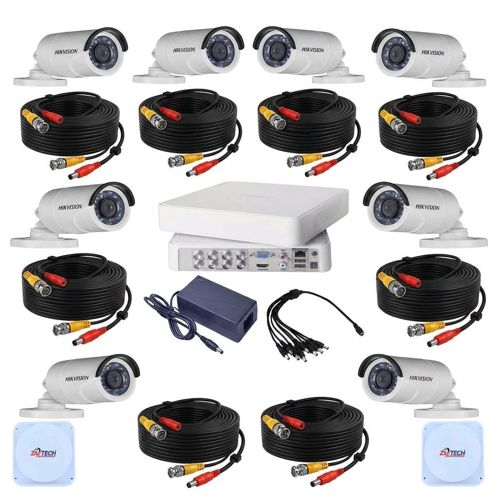 Hikvision 8CH 2MP Bullet Camera Kit With DVR, 8x 20m Cables & 8x junction box