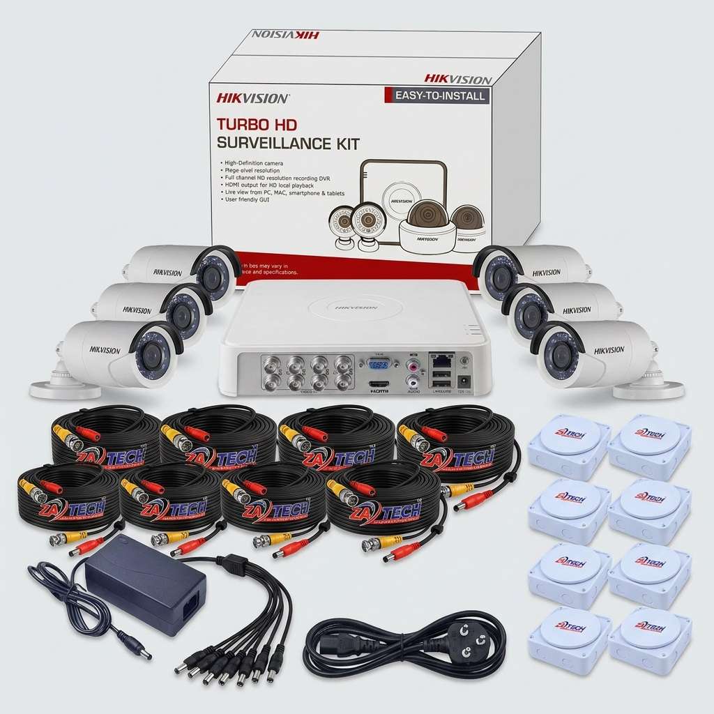 Hikvision 8CH 2MP Bullet Camera Kit With DVR, 8x 20m Cables & 8x junction box
