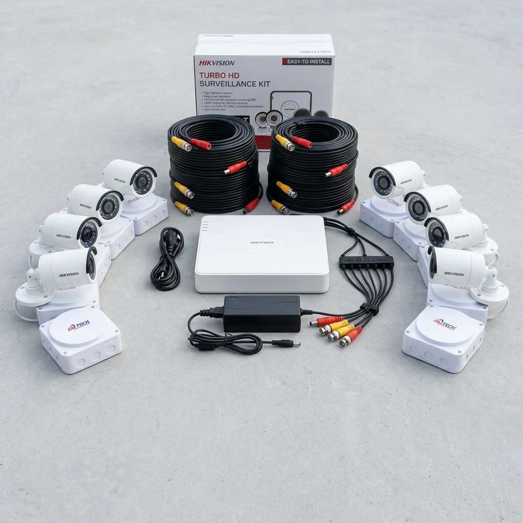 Hikvision 8CH 2MP Bullet Camera Kit With DVR, 8x 20m Cables & 8x junction box