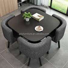 Modern Square Dining Table Set with 4 Chairs, Space-Saving, Wooden Bar Table for 4 People - Black...