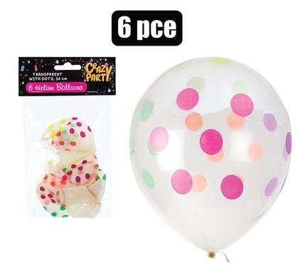 Balloons helium 6 Piece trsprnt dots f-01
