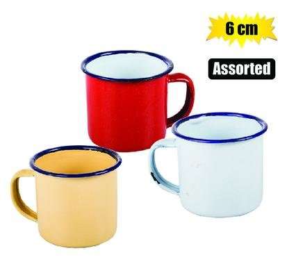Mug enamel 6cm assorted colours