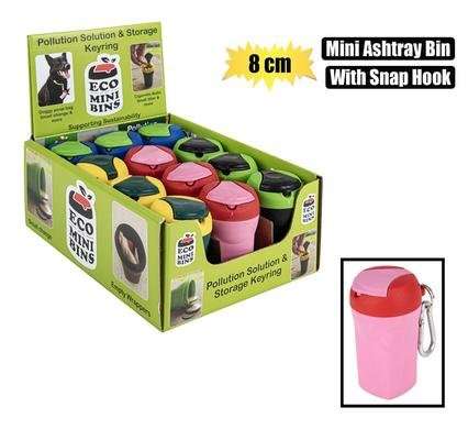 ASHTRAY MINI BIN 8cm W/SANP HOOK ASSORTED