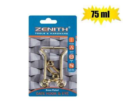 Gate-hook+eye brassed 75mm 2 Piece zenith