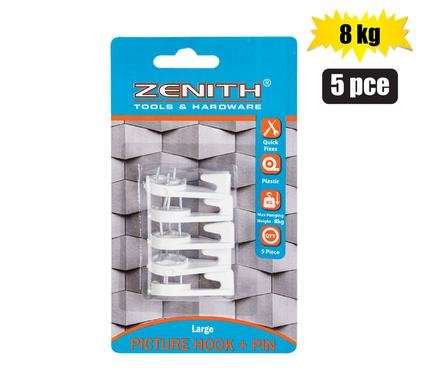 Picture-hook+pin white 5 Piece lrg(8kg)zenith
