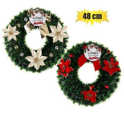 Xmas wreath tinsel 48cm assorted
