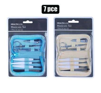 Manicure Set In Leather Zip Bag, 7-piece