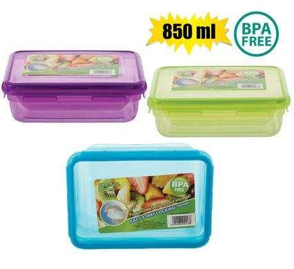 Clip Lock Lunch Box 850ml, 17 X 11 X 6cm