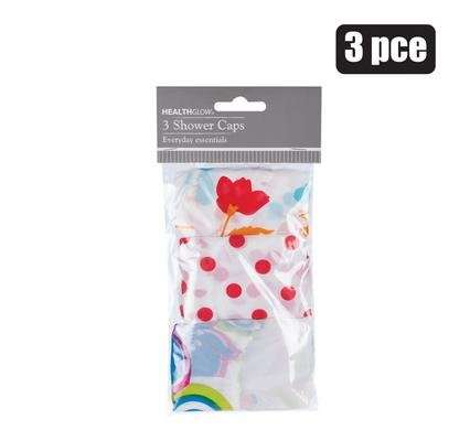 Pvc Shower Cap 3 Piece Assorted Designs