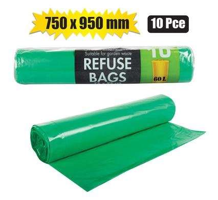 Refuse Bags Green, 75 X 95cm, 10-piece