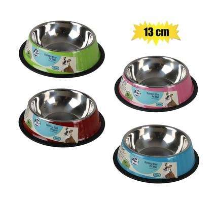 Pet dog/cat bowl s/s asstd colors 13cm