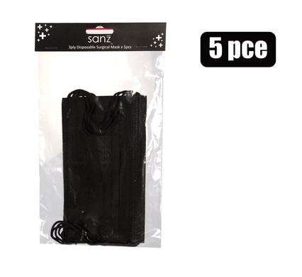 Face mask adult disposable 5 Piece black