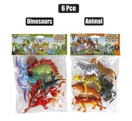 Dinosaurs, Farm Or Wild Animals, 6-piece