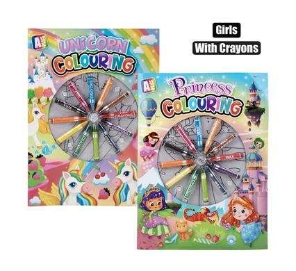 Girls Colouring Book with Wax Crayons/priced per Book