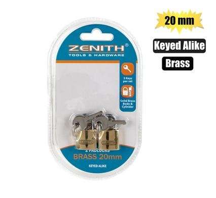 Padlock Brass, 20mm Keyed Alike 2-piece