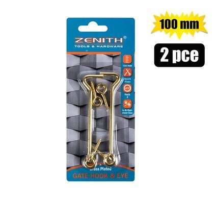 Gate-hook+eye brassed 100mm 2 Piece zenith