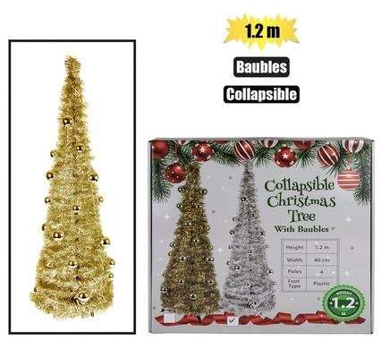XMAS TREE 1.2m COLLAPSIBLE BAUBLES ASSORTED